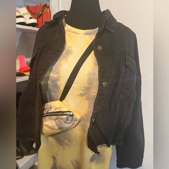 NWOT Jacket Oversizes Distressed Black Denim - Picture 1 of 7